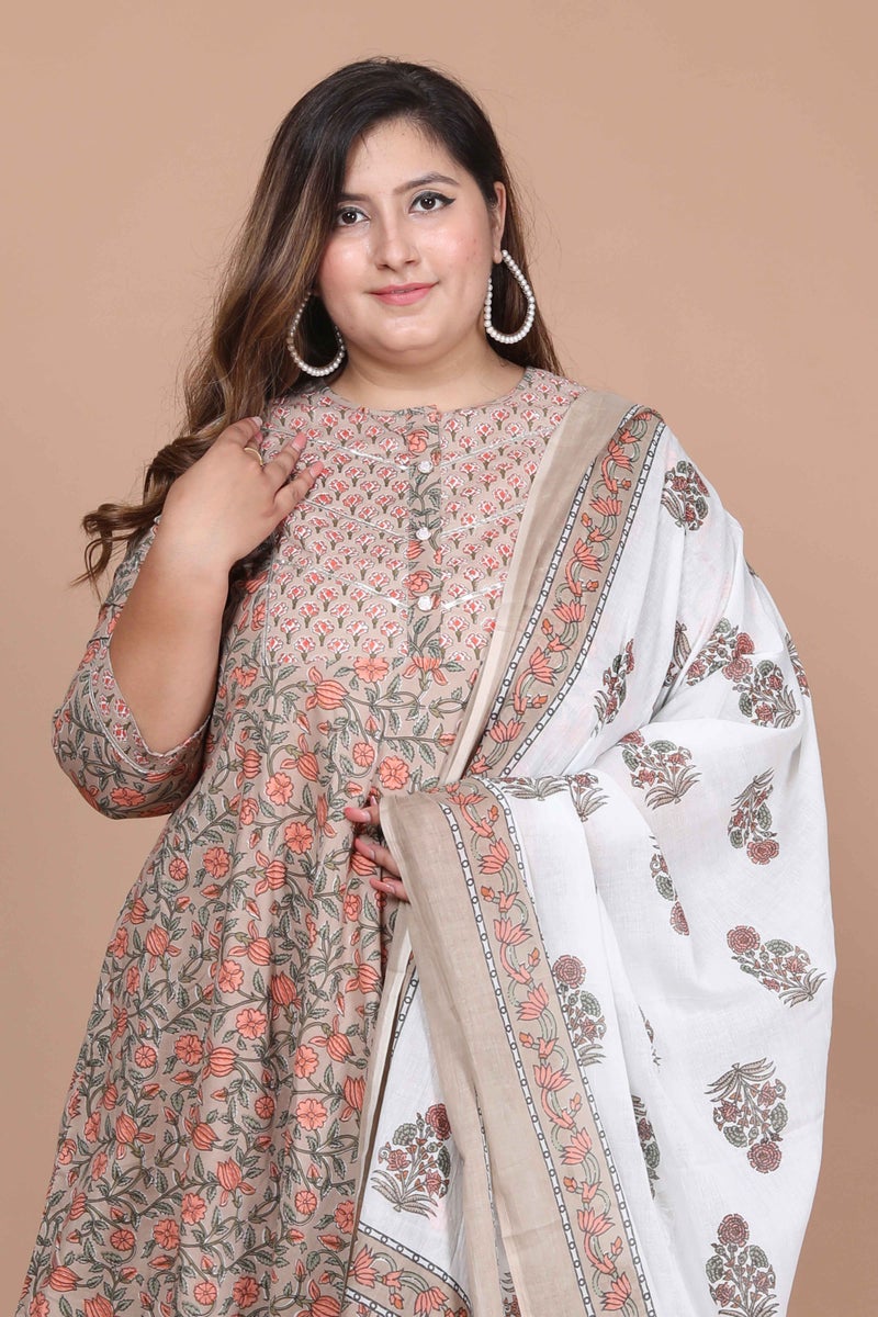 Miravan Brown Printed Anarkali Kurta & Dupatta Set for Women - Image 4